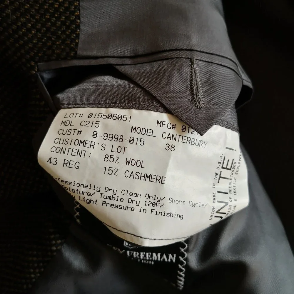 Hickey Freeman Men's Wool/Cashmere Geometric‎ Tweed Blazer 43R